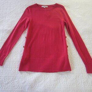 LOFT Sweater XS Red Long Sleeve Side Buttons